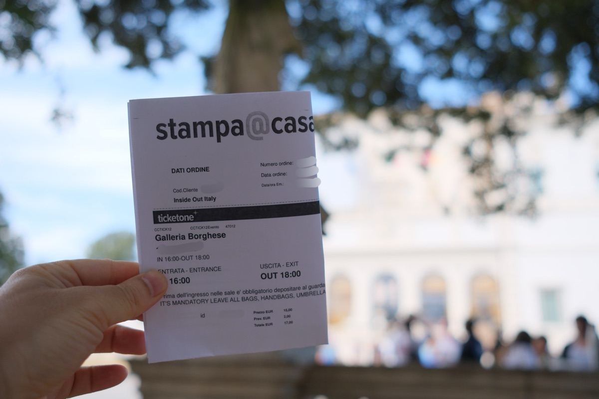 ボルゲーゼ美術館の代理店チケットの紙