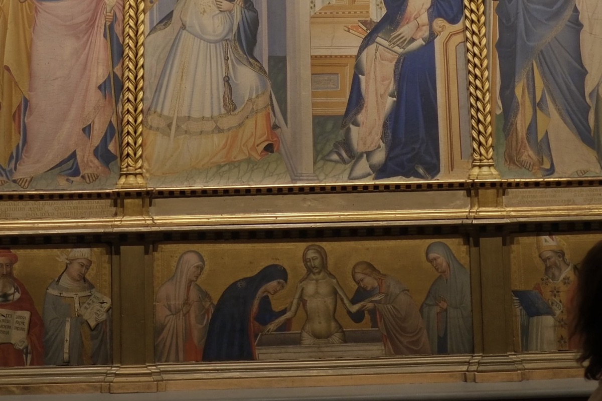 受胎告知と諸聖人のポリプティクの下部