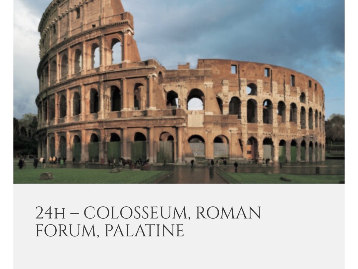 コロッセオの通常チケットのウェブサイトの画面キャプチャ

24H - COLOSSEUM, ROMAN FORUM, PALATINE
と書いてある
