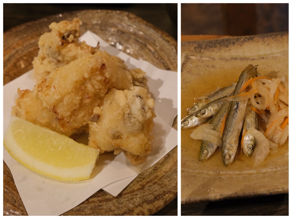 （左）げんげの唐揚げ （右）本もろこの南蛮漬け
