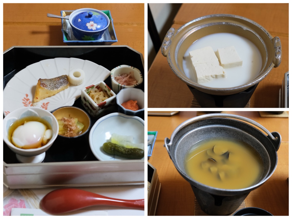 湯田温泉ユウベルホテル松政の朝食
和御前、湯豆腐、味噌汁